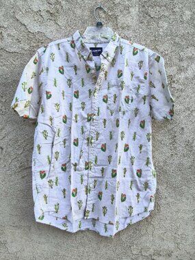 Carbon Short Sleeve Button Shirt with Cactus Print XL Collared One Pocket